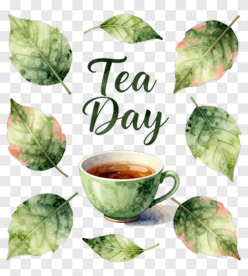 Tea Day With Green Leaves PNG