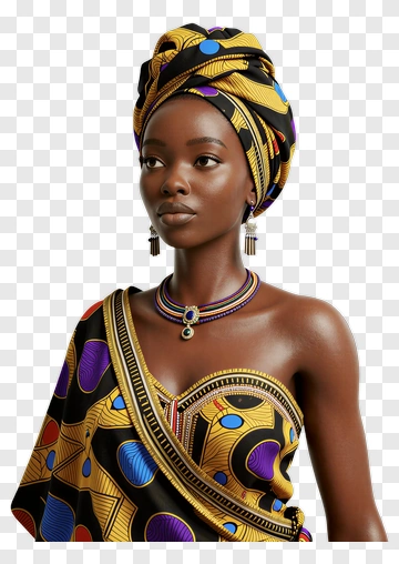 Woman In Vibrant African Traditional Attire PNG