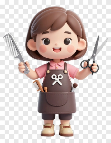 Happy Hairdresser Girl With Scissors And Comb PNG