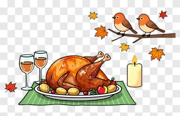 Thanksgiving Feast With Turkey And Birds PNG