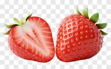 Two Strawberries One Whole One Halved PNG