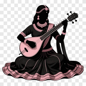 Woman Playing Sitar In Traditional Attire PNG