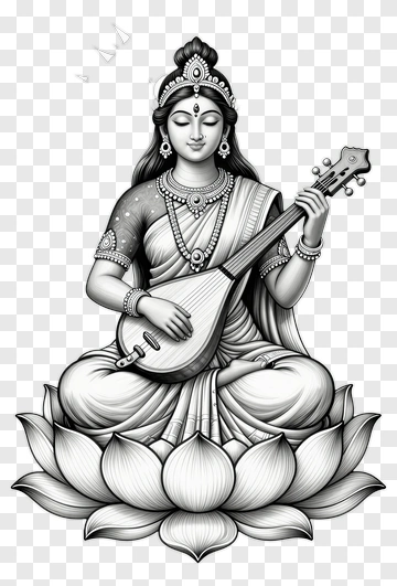 Goddess Saraswati Playing Veena PNG