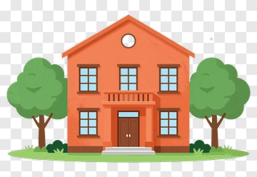 Orange House With Green Trees PNG