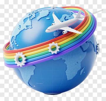 Globe With Airplane And Rainbow PNG