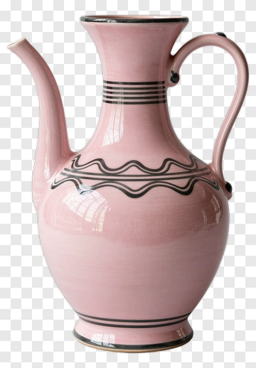 Pink Ceramic Pitcher With Black Decor PNG
