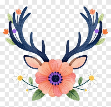 Floral Deer Antlers Design PNG