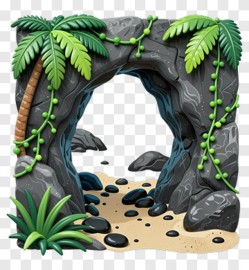 Tropical Rock Arch With Palm Tree PNG