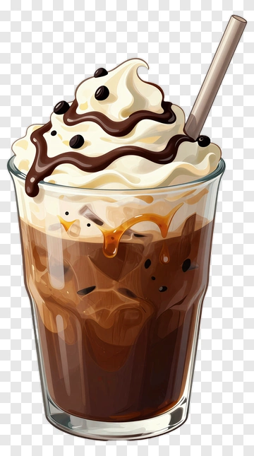 Iced Coffee With Whipped Cream And Chocolate Drizzle PNG