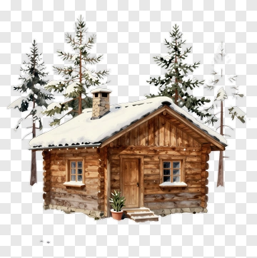 Snowy Log Cabin In Winter Forest PNG