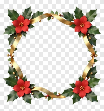 Festive Holly And Poinsettia Frame PNG