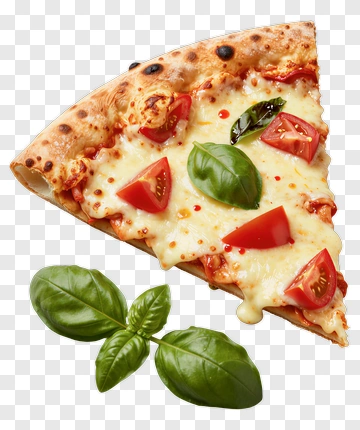 Slice Of Pizza With Basil And Tomato PNG