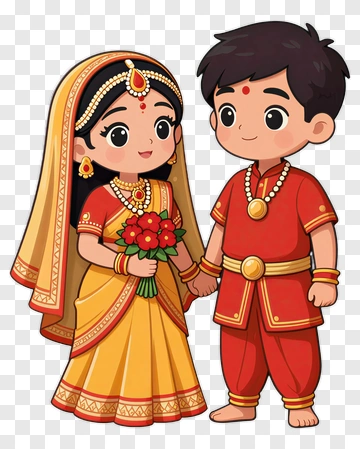Indian Wedding Couple Cartoon PNG