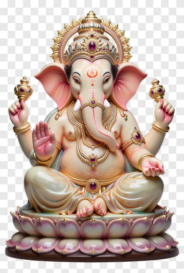 Ganesha Statue With Gold And Pink Accents PNG