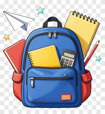 Blue School Backpack With Study Supplies PNG