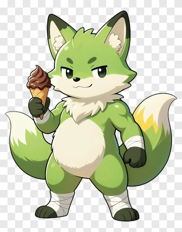 Green Fox Holding Ice Cream PNG