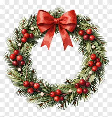 Christmas Wreath With Red Ribbon PNG