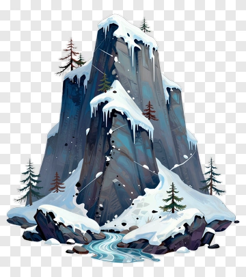 Snow-Capped Mountain With Ice And Trees PNG