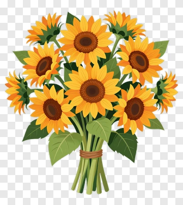 Sunflower Bouquet With Green Leaves PNG