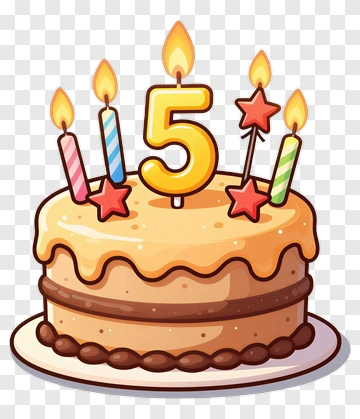 Birthday Cake With Number Five Candle PNG