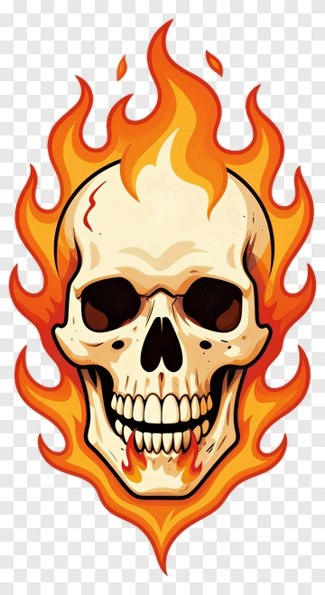 Flaming Skull Tattoo Design PNG