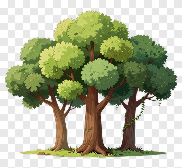 Three Trees With Vine And Rock PNG