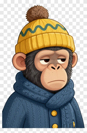 Sad Chimpanzee In Winter Clothes PNG
