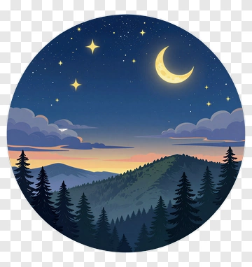 Mountain Forest Under Moon And Stars PNG