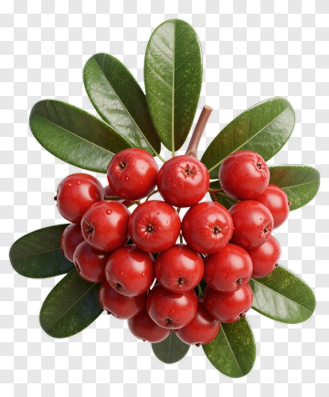 Cluster Of Red Berries With Green Leaves PNG