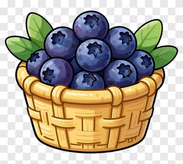Blueberry In Basket With Leaf PNG