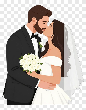 Bride And Groom Kissing PNG