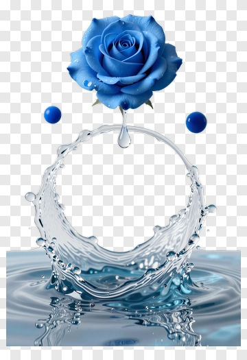 Blue Rose With Water Splash PNG