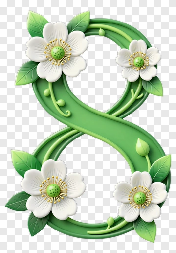 Number Eight With Flowers And Leaves PNG