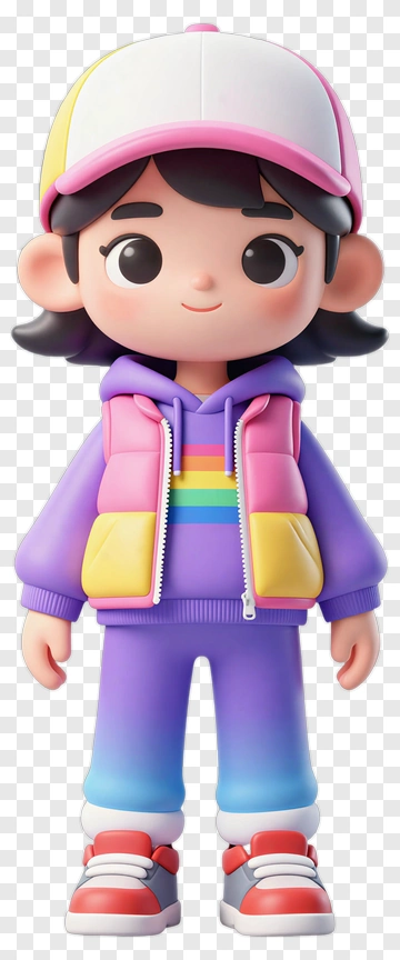 Cartoon Child In Rainbow Outfit PNG