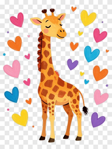 Cute Giraffe Surrounded By Hearts PNG