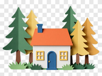 Paper Cutout House With Trees PNG