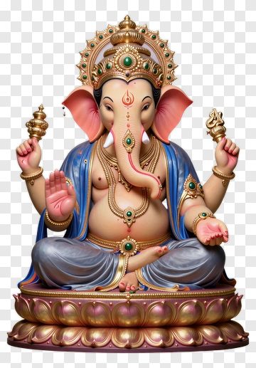 Ganesha Statue With Ornate Crown And Lotus Base PNG