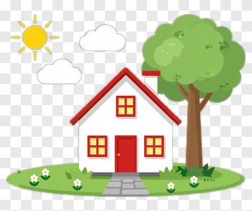 House With Tree And Flowers PNG