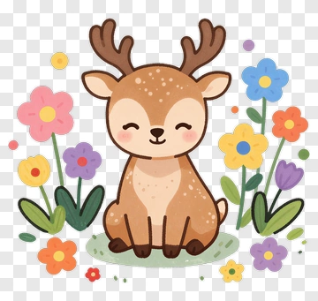 Cute Deer Among Flowers PNG
