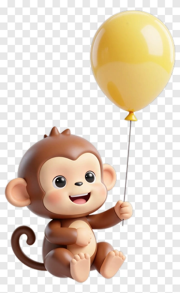 Happy Monkey Holding Balloon PNG