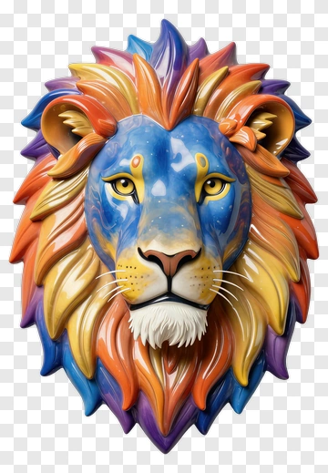 Colorful Lion Head Sculpture PNG