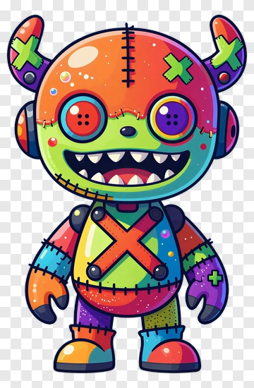 Stitched Monster Toy Character PNG