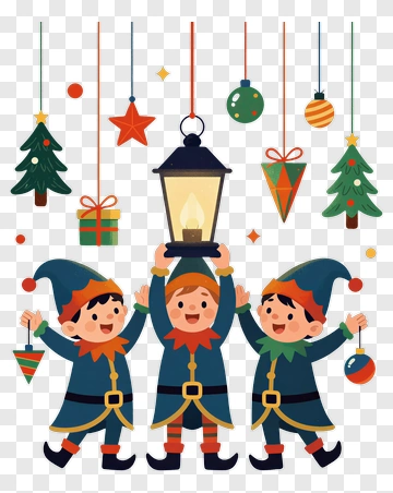 Three Elves Holding A Lantern PNG