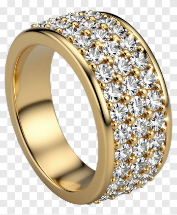 Gold Diamond Ring With Multiple Rows Of Faceted Stones PNG