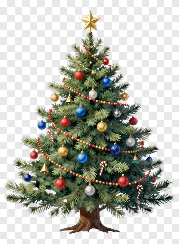 Christmas Tree With Ornaments And Star PNG
