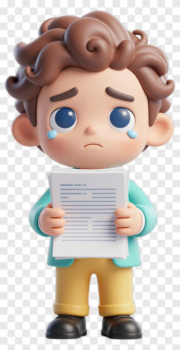 Sad Child Figurine Holding Document PNG