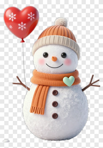 Happy Snowman With Heart Balloon PNG