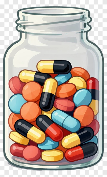 Pill Bottle With Colorful Capsules PNG