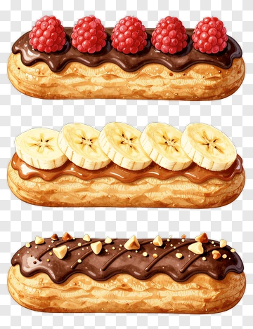Three Types Of Eclair Desserts PNG