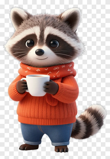 Cute Raccoon In Orange Sweater PNG